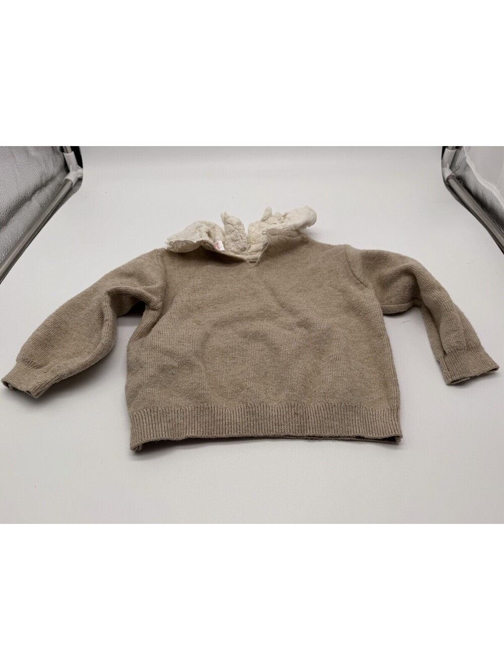 Zara 9-12m Ruffle Lace Collar Beige Sweater